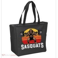 Sasquats Leg Day Weightlifting Bigfoot Squat Distressed 80s Tote Bag thumb 2