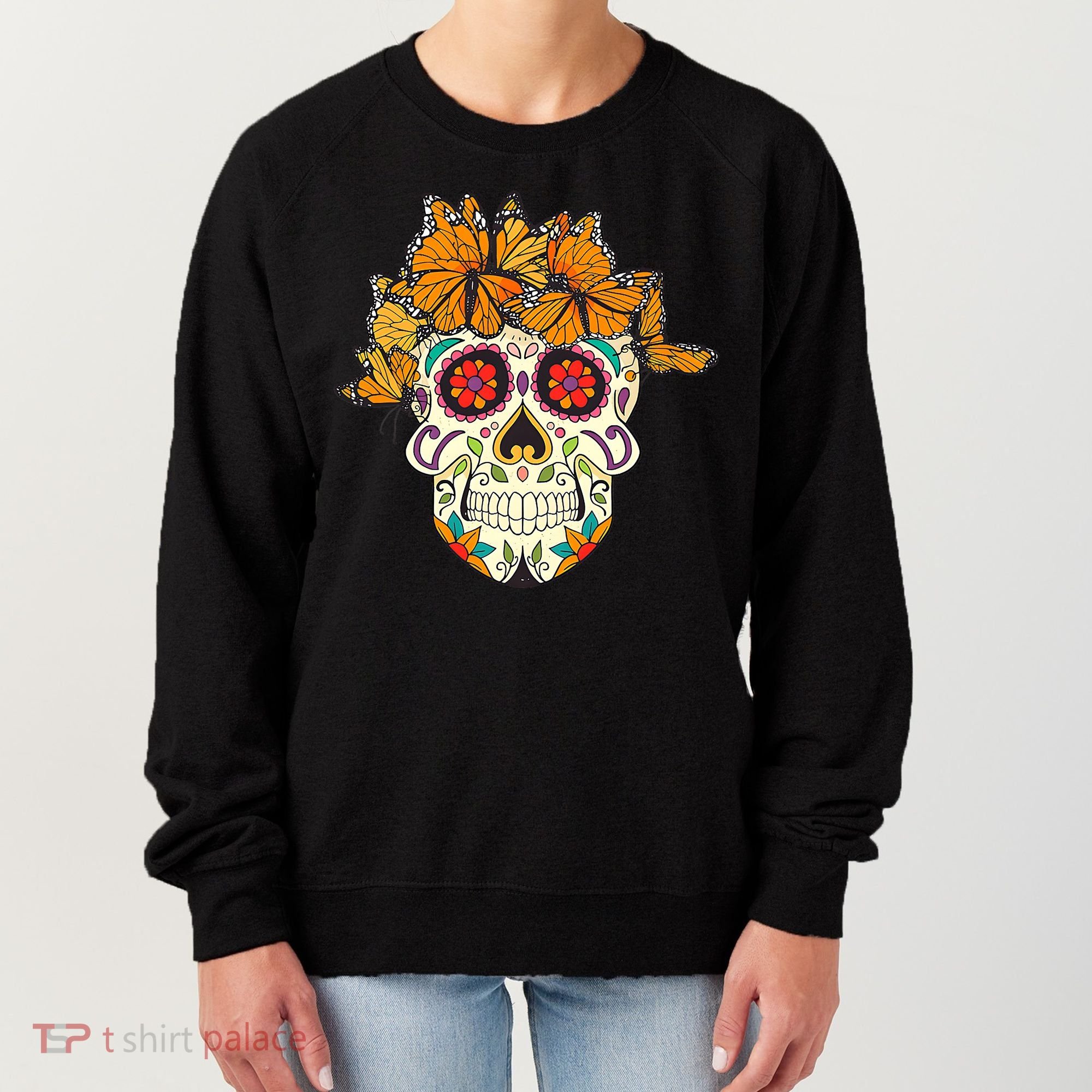 Skull Lover Dia De Los Muertos Monarch Butterfly Sugar Women's Sweatshirt