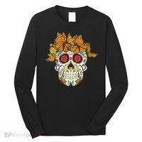 Skull Lover Dia De Los Muertos Monarch Butterfly Sugar Long Sleeve Shirt thumb 0