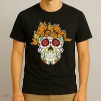 Skull Lover Dia De Los Muertos Monarch Butterfly Sugar T-Shirt thumb 3