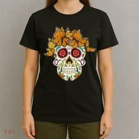 Skull Lover Dia De Los Muertos Monarch Butterfly Sugar T-Shirt thumb 4