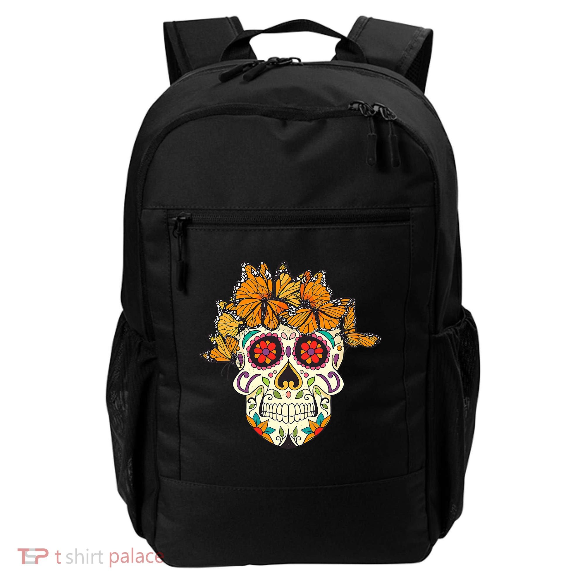Skull Lover Dia De Los Muertos Monarch Butterfly Sugar Backpack