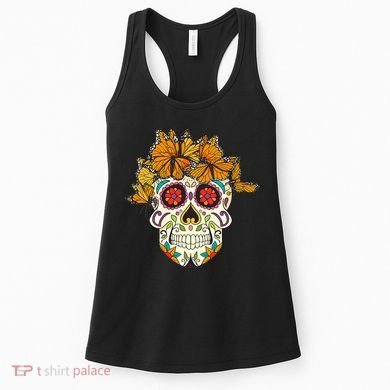 Skull Lover Dia De Los Muertos Monarch Butterfly Sugar Women's Tank Top