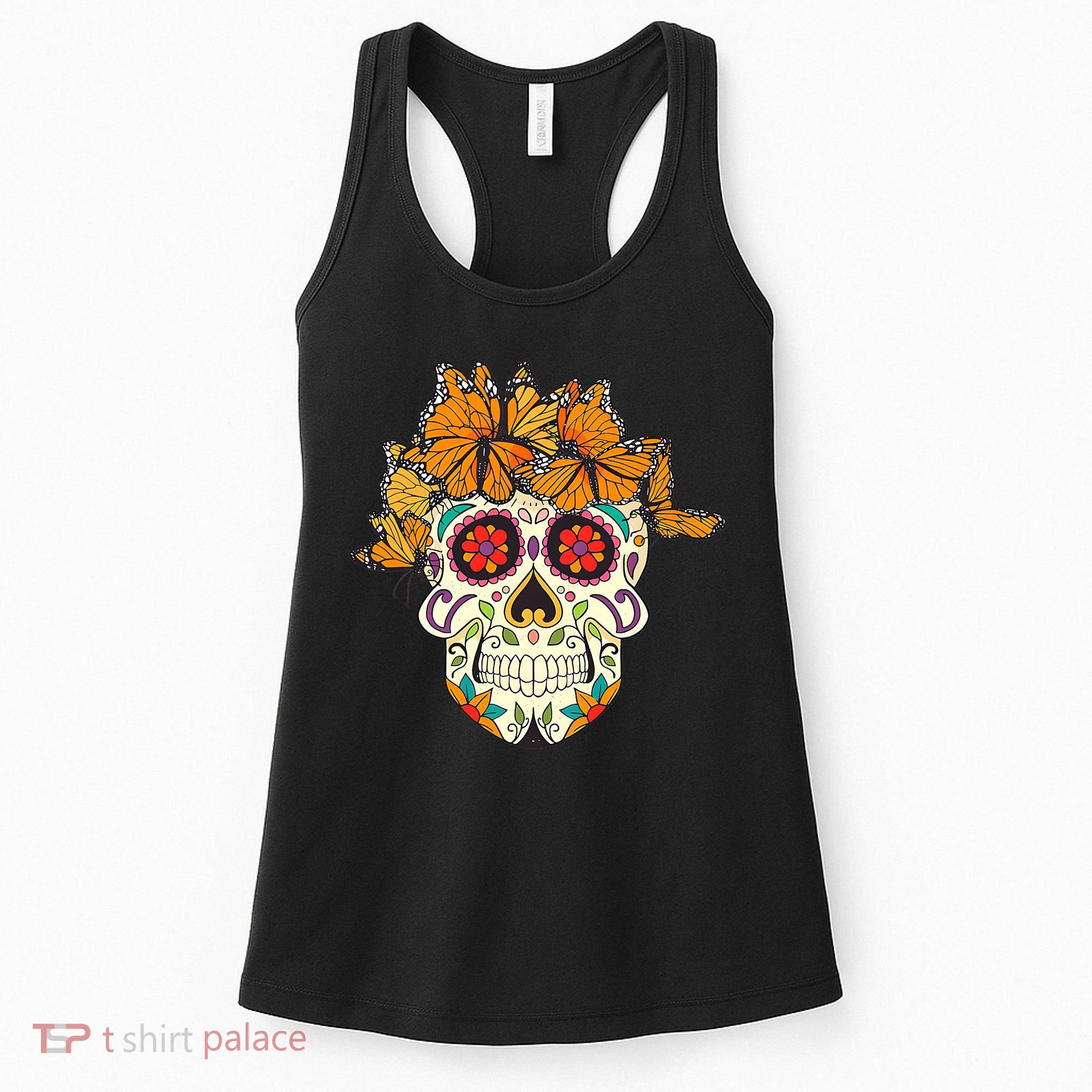 Skull Lover Dia De Los Muertos Monarch Butterfly Sugar Women's Tank Top