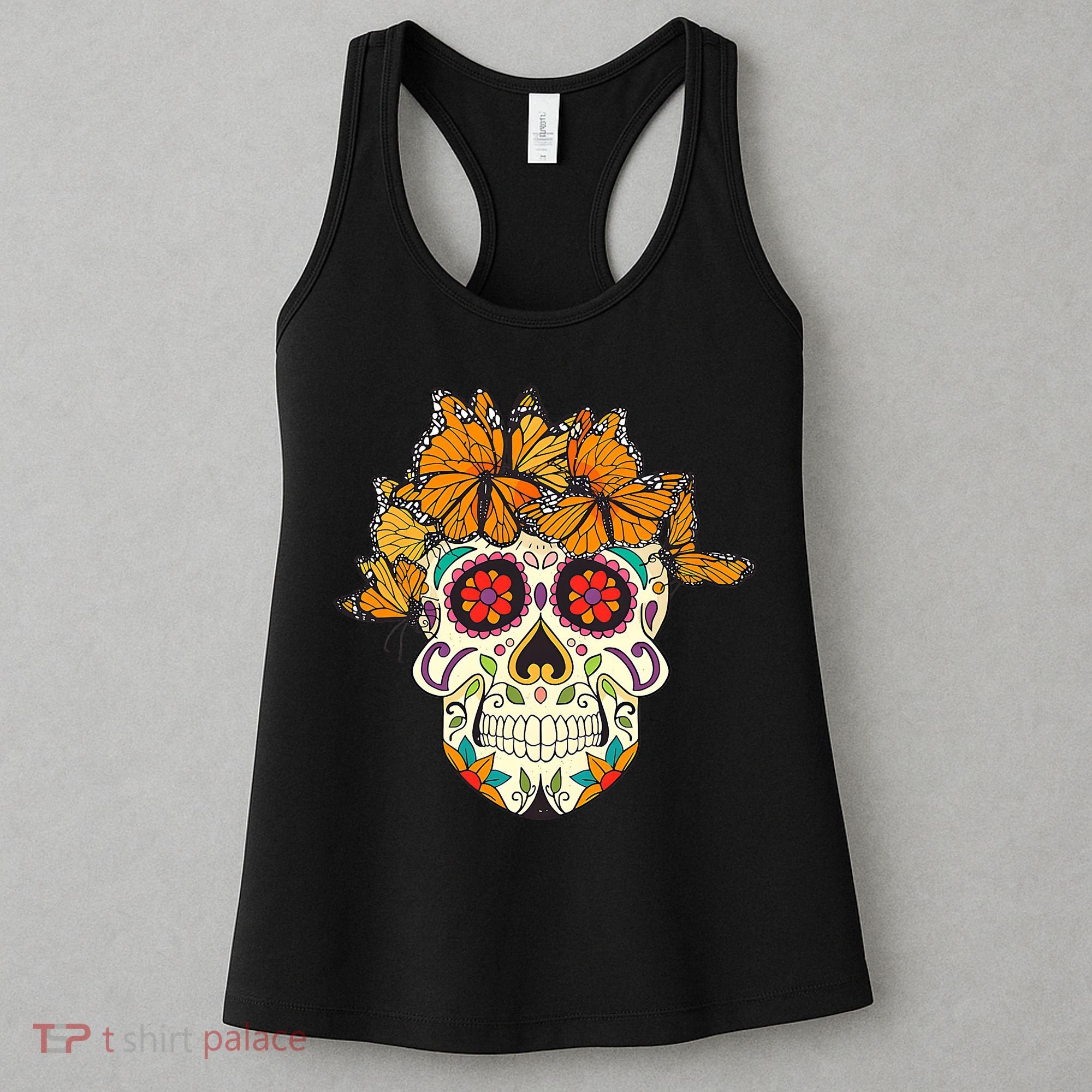 Skull Lover Dia De Los Muertos Monarch Butterfly Sugar Women's Tank Top