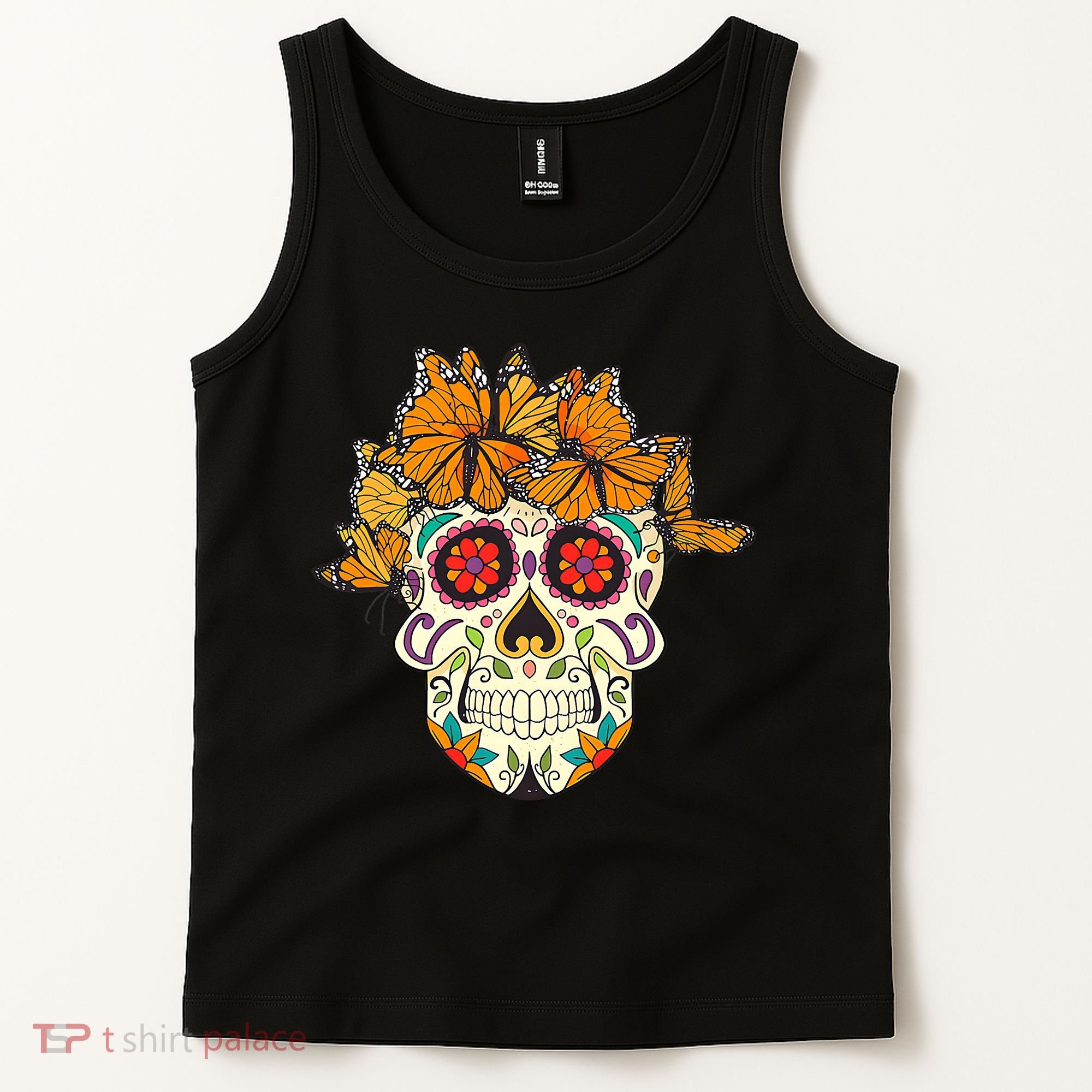Skull Lover Dia De Los Muertos Monarch Butterfly Sugar Tank Top