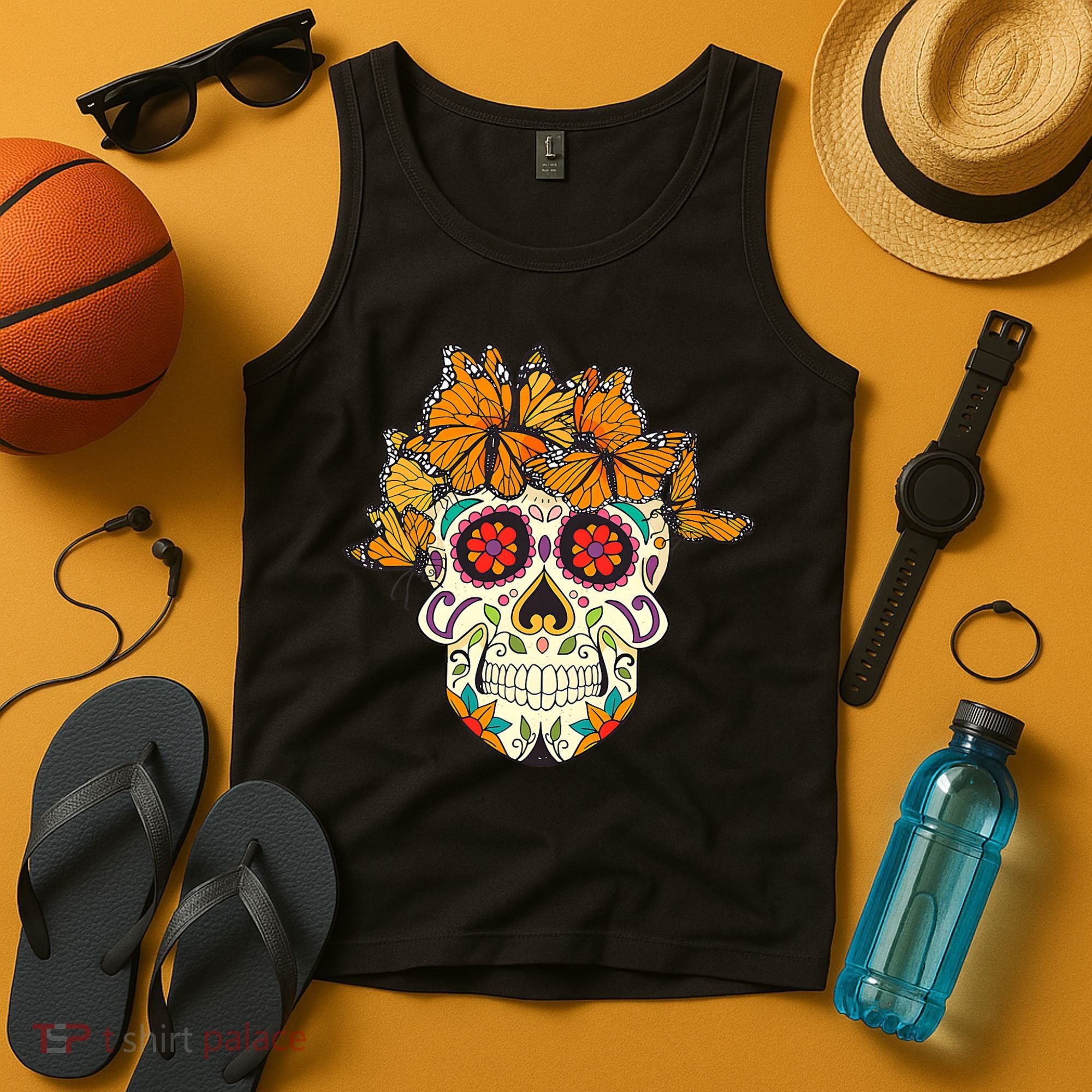 Skull Lover Dia De Los Muertos Monarch Butterfly Sugar Tank Top