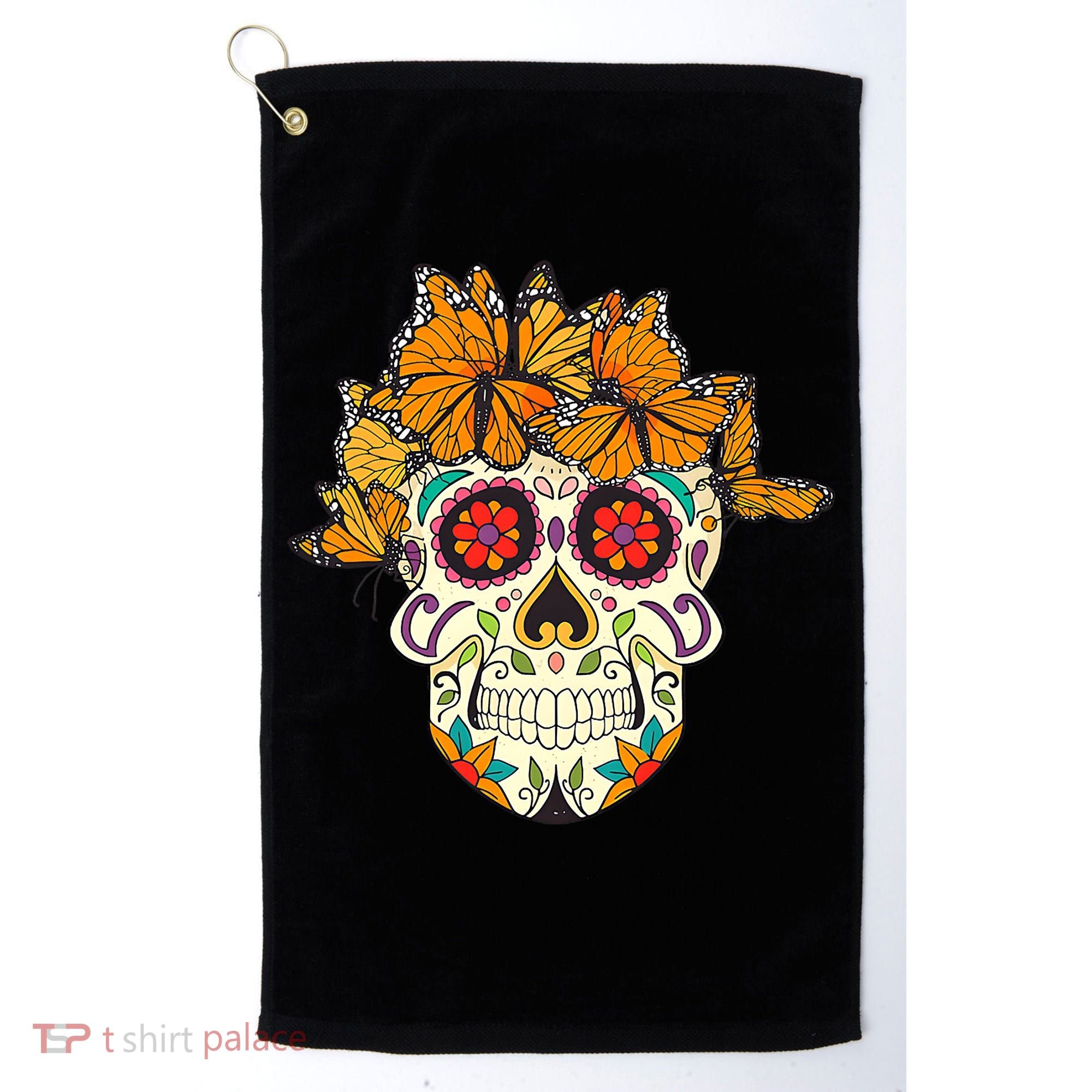 Skull Lover Dia De Los Muertos Monarch Butterfly Sugar Golf Towel