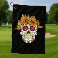 Skull Lover Dia De Los Muertos Monarch Butterfly Sugar Golf Towel thumb 1