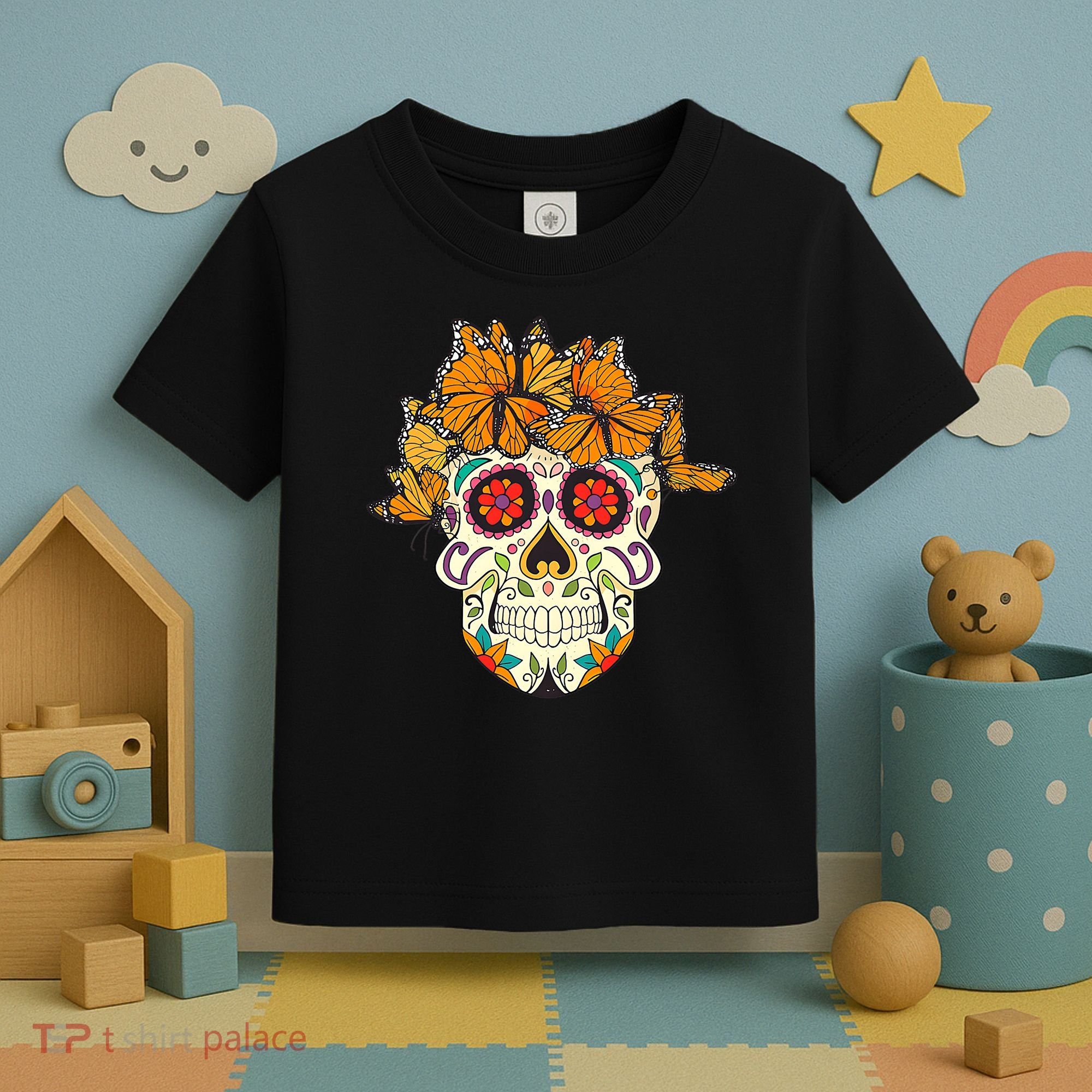 Skull Lover Dia De Los Muertos Monarch Butterfly Sugar Toddler T-Shirt