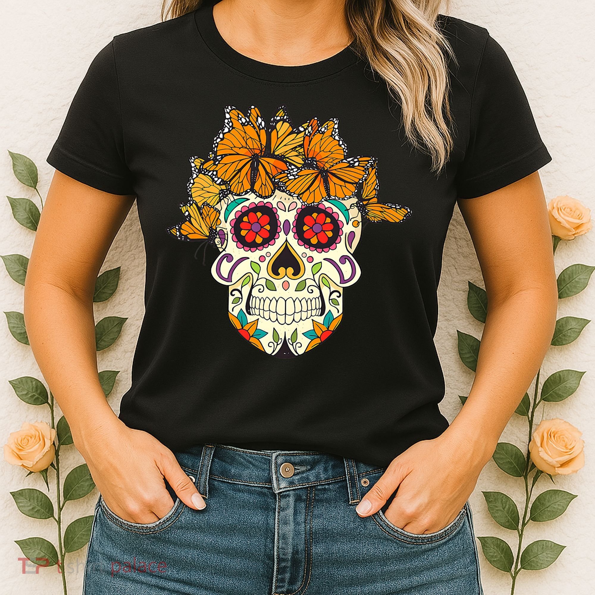 Skull Lover Dia De Los Muertos Monarch Butterfly Sugar Women's T-Shirt