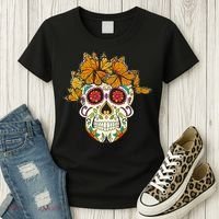 Skull Lover Dia De Los Muertos Monarch Butterfly Sugar Women's T-Shirt thumb 3