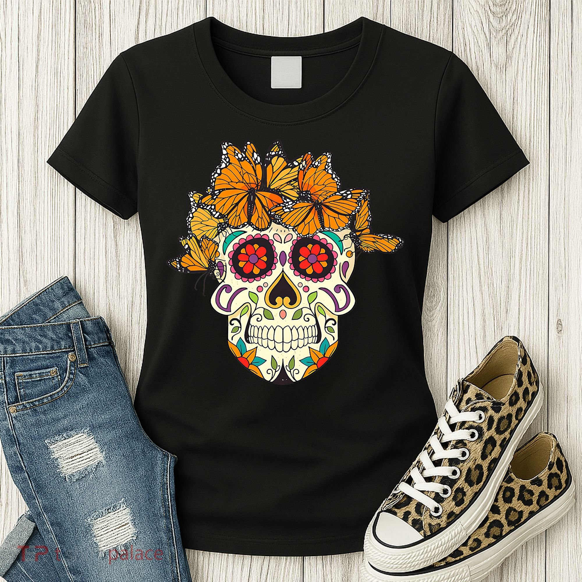 Skull Lover Dia De Los Muertos Monarch Butterfly Sugar Women's T-Shirt