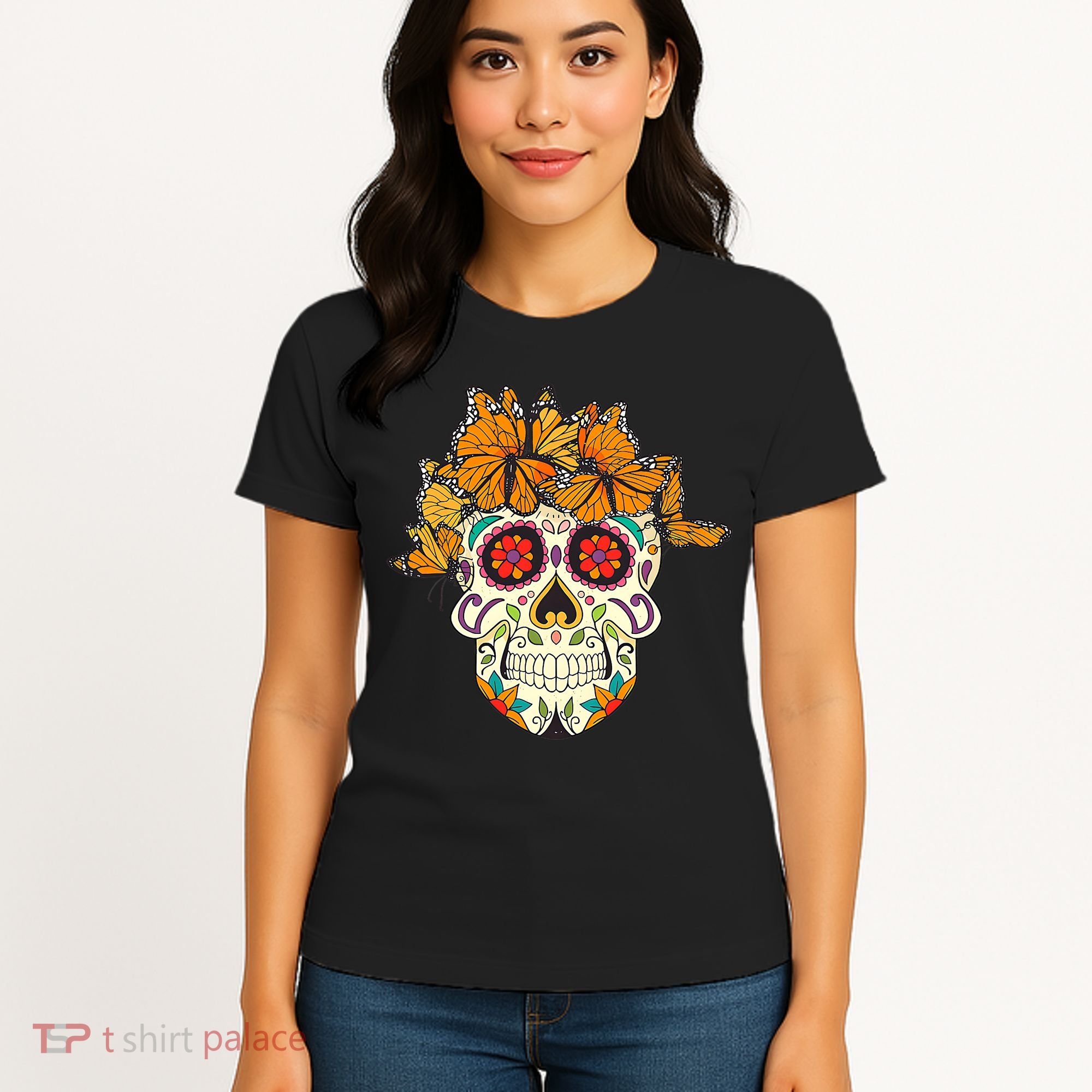 Skull Lover Dia De Los Muertos Monarch Butterfly Sugar Women's T-Shirt