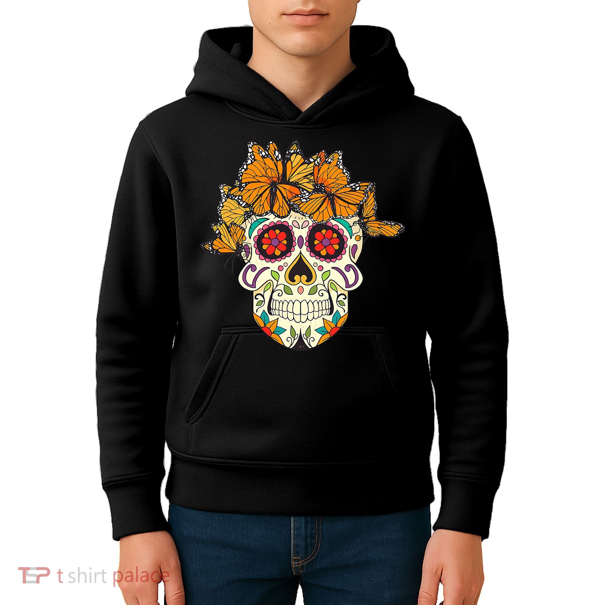 Skull Lover Dia De Los Muertos Monarch Butterfly Sugar Kids Hoodie