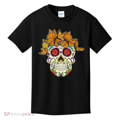 Skull Lover Dia De Los Muertos Monarch Butterfly Sugar Kids T-Shirt