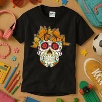 Skull Lover Dia De Los Muertos Monarch Butterfly Sugar Kids T-Shirt thumb 3