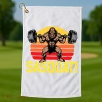 Sasquat! Leg Day Weightlifting Bigfoot Squat Funny Gym Golf Towel thumb 1