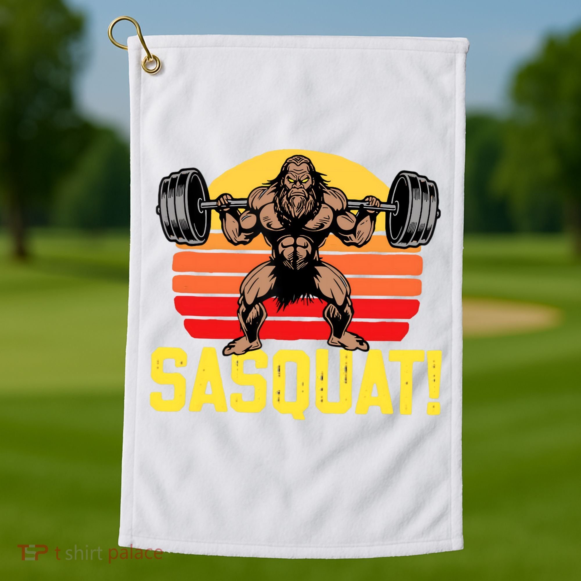Sasquat! Leg Day Weightlifting Bigfoot Squat Funny Gym Golf Towel