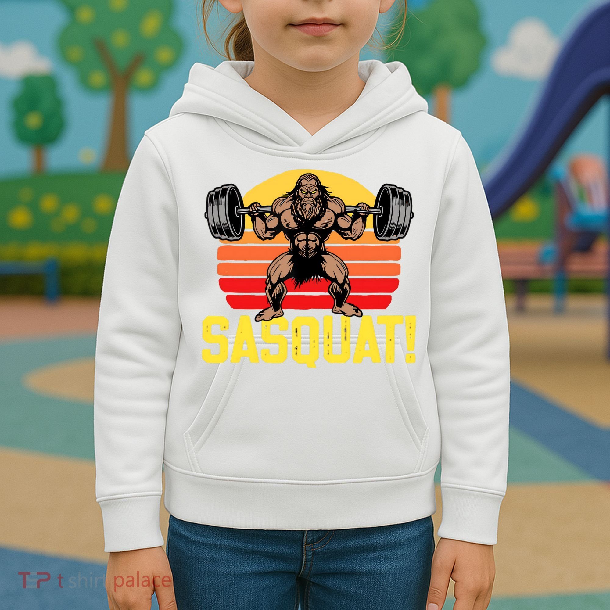 Sasquat! Leg Day Weightlifting Bigfoot Squat Funny Gym Kids Hoodie
