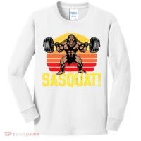 Sasquat! Leg Day Weightlifting Bigfoot Squat Funny Gym Kids Long Sleeve Shirt thumb 0
