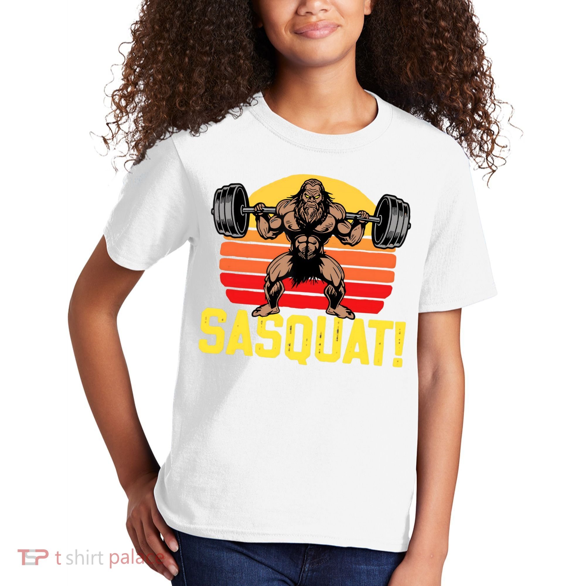 Sasquat! Leg Day Weightlifting Bigfoot Squat Funny Gym Kids T-Shirt