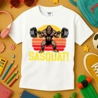 Sasquat! Leg Day Weightlifting Bigfoot Squat Funny Gym Kids T-Shirt thumb 3