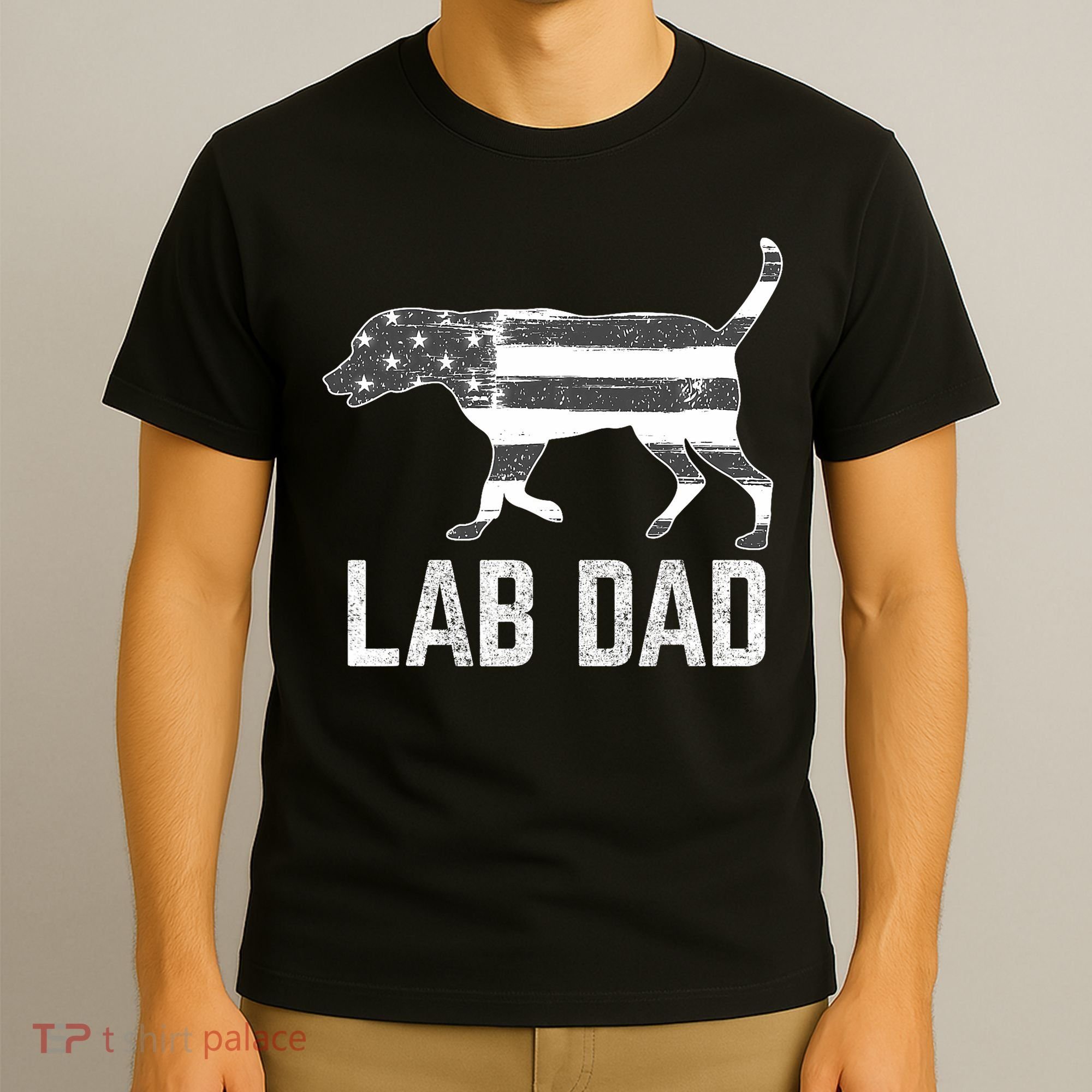 Silver Lab Dad Vintage Patriotic Labrador With American Flag T-Shirt