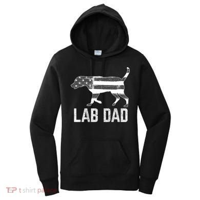 Silver Lab Dad Vintage Patriotic Labrador With American Flag Women's Hoodie