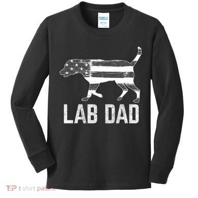 Silver Lab Dad Vintage Patriotic Labrador With American Flag Kids Long Sleeve Shirt
