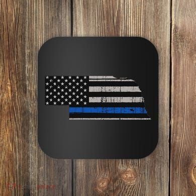 Support Law Enforcement Nebraska Police Officer Blue Coaster
