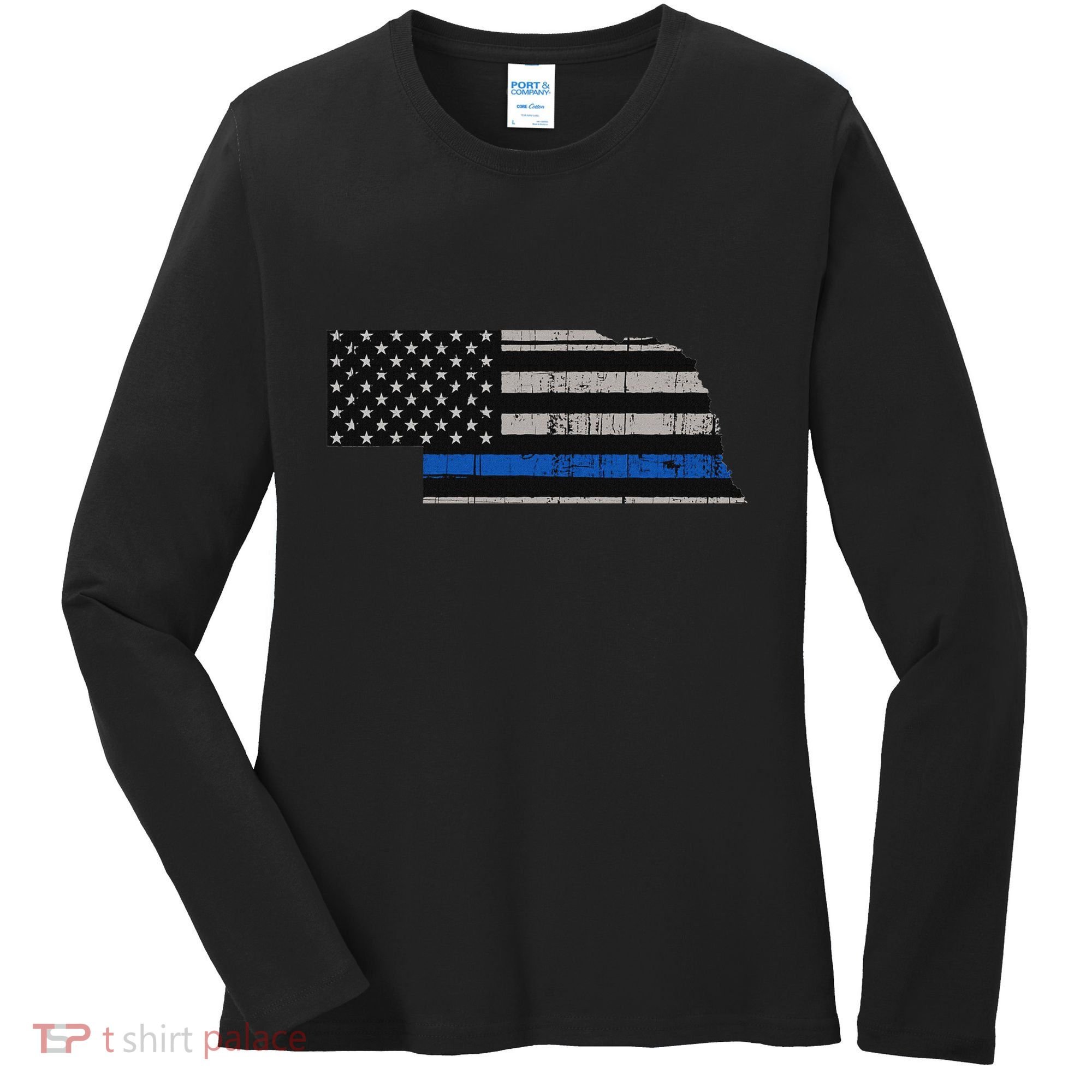 Support Law Enforcement Nebraska Police Officer Blue Women's Long Sleeve Shirt