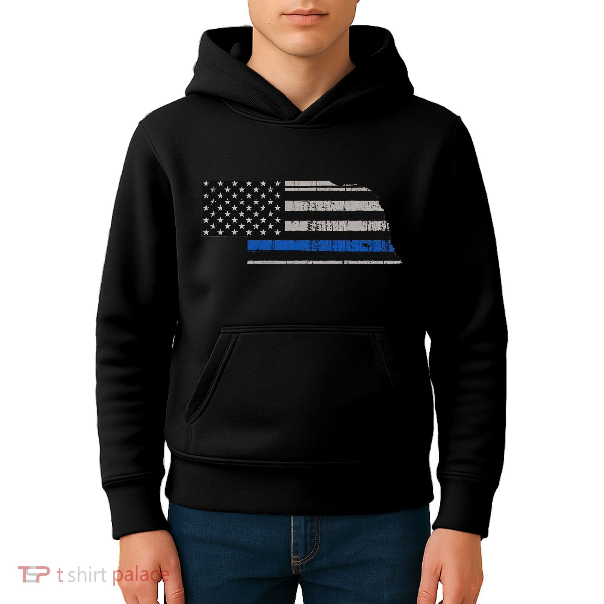 Support Law Enforcement Nebraska Police Officer Blue Kids Hoodie