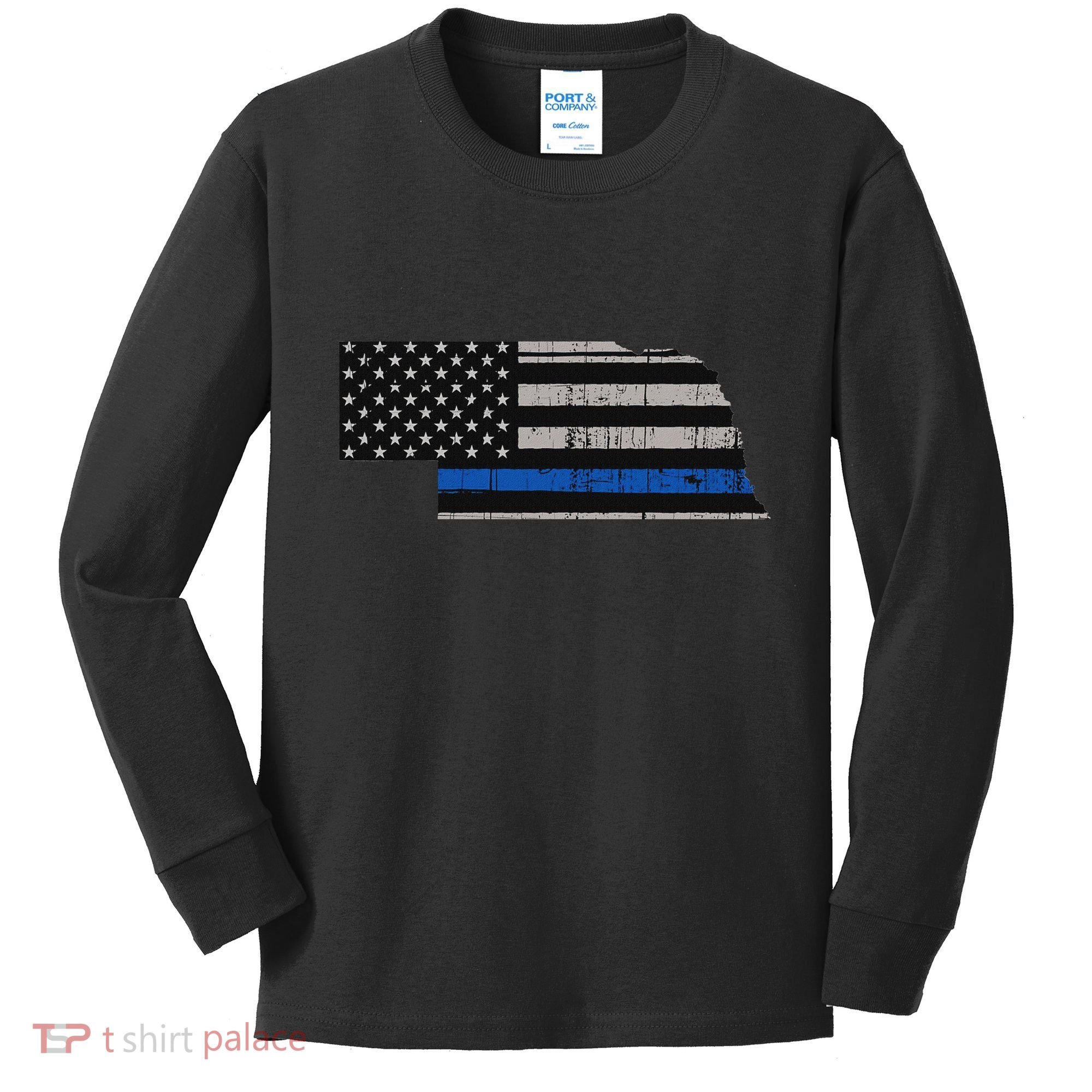 Support Law Enforcement Nebraska Police Officer Blue Kids Long Sleeve Shirt
