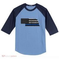 Support Law Enforcement Nebraska Police Officer Blue Raglan Baseball Sleeve Shirt thumb 0