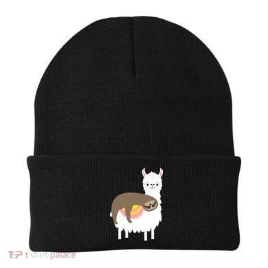 Sleeping Sloth On A Llama  Beanie
