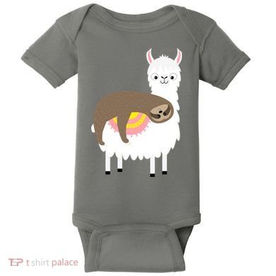Sleeping Sloth On A Llama  Baby Bodysuit