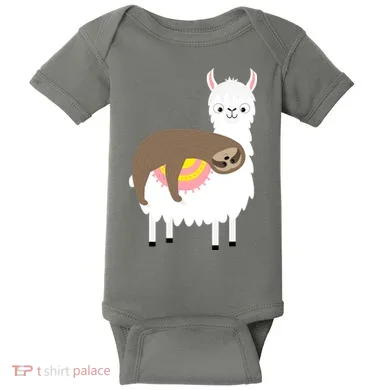 Sleeping Sloth On A Llama  Baby Bodysuit