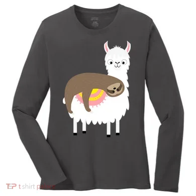 Sleeping Sloth On A Llama  Women's Long Sleeve Shirt