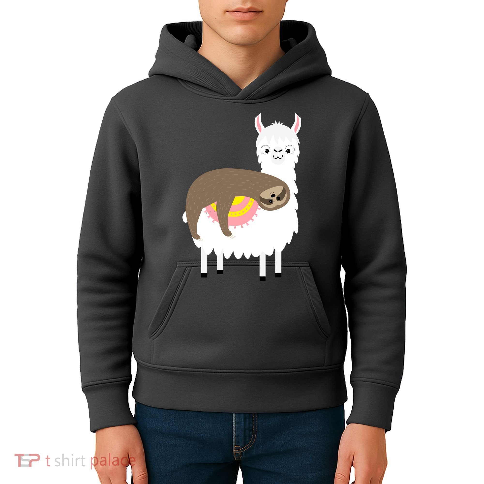 Sleeping Sloth On A Llama  Kids Hoodie