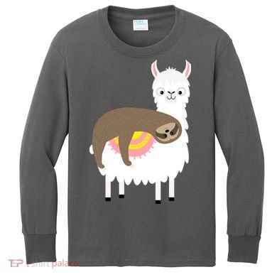 Sleeping Sloth On A Llama  Kids Long Sleeve Shirt