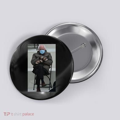Sleepy Bernie Sanders Mittens Sitting Inauguration Button