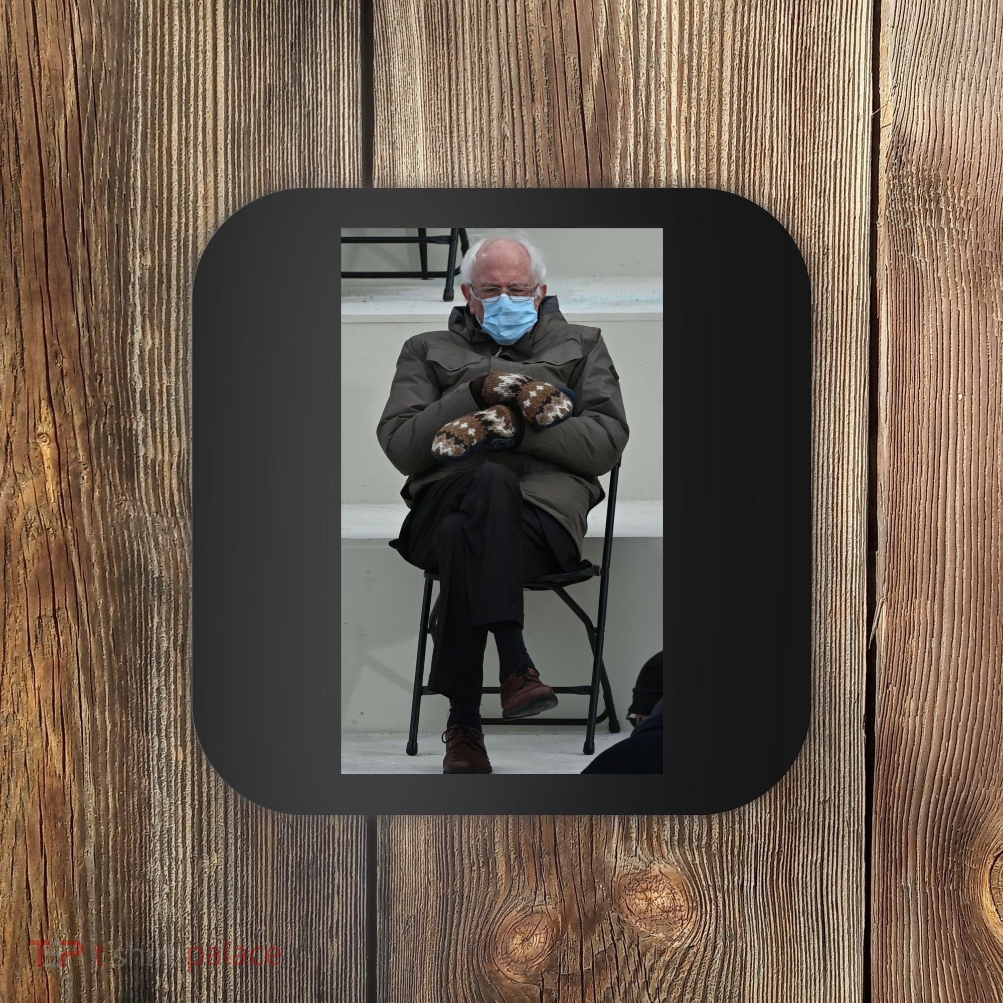 Sleepy Bernie Sanders Mittens Sitting Inauguration Coaster