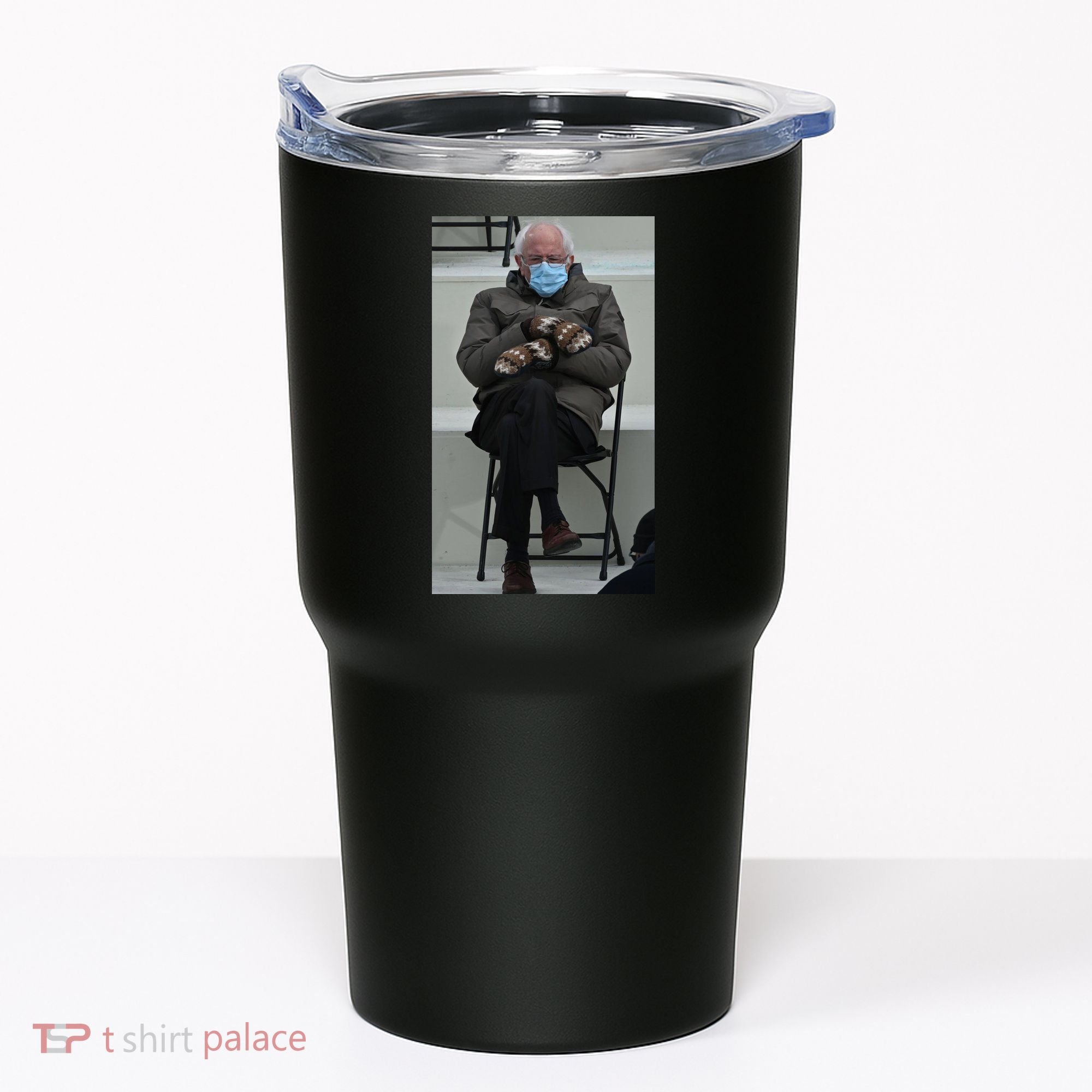 Sleepy Bernie Sanders Mittens Sitting Inauguration Tumbler