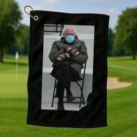 Sleepy Bernie Sanders Mittens Sitting Inauguration Golf Towel thumb 1