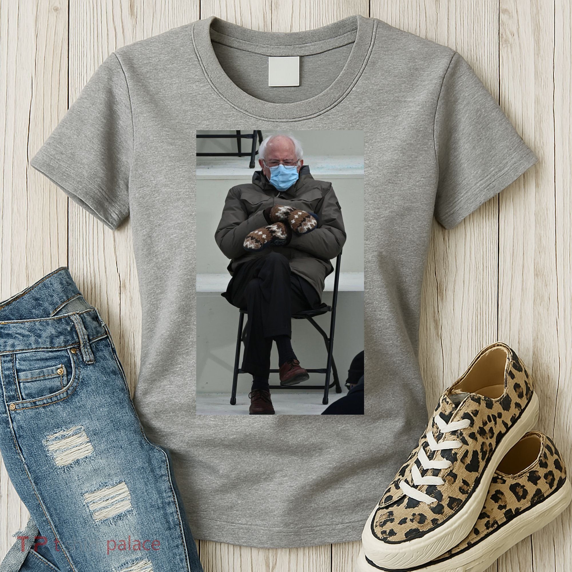 Sleepy Bernie Sanders Mittens Sitting Inauguration Women's T-Shirt
