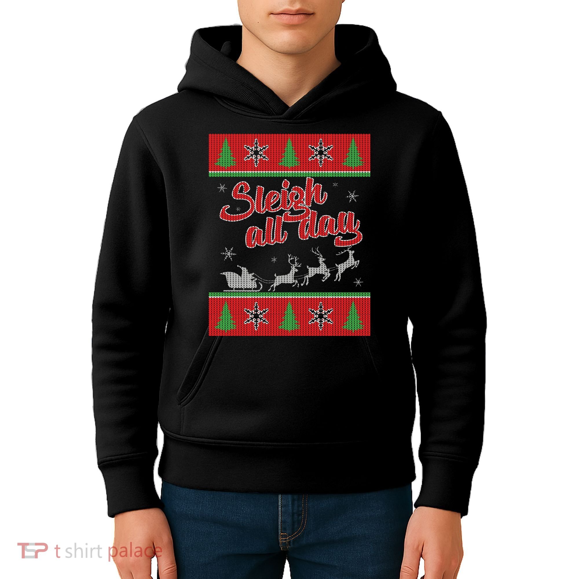 Sleigh All Day Ugly Christmas Kids Hoodie