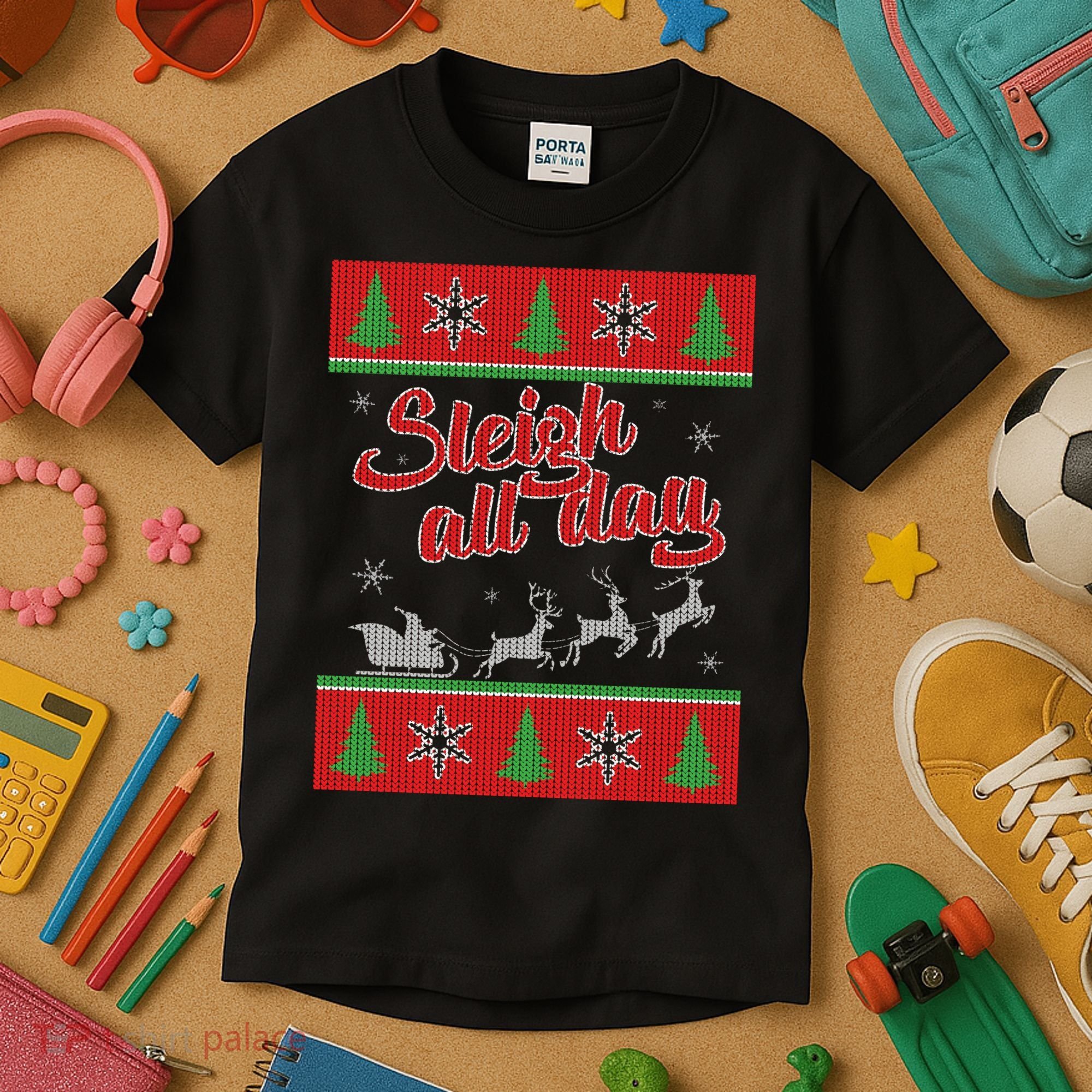 Sleigh All Day Ugly Christmas Kids T-Shirt
