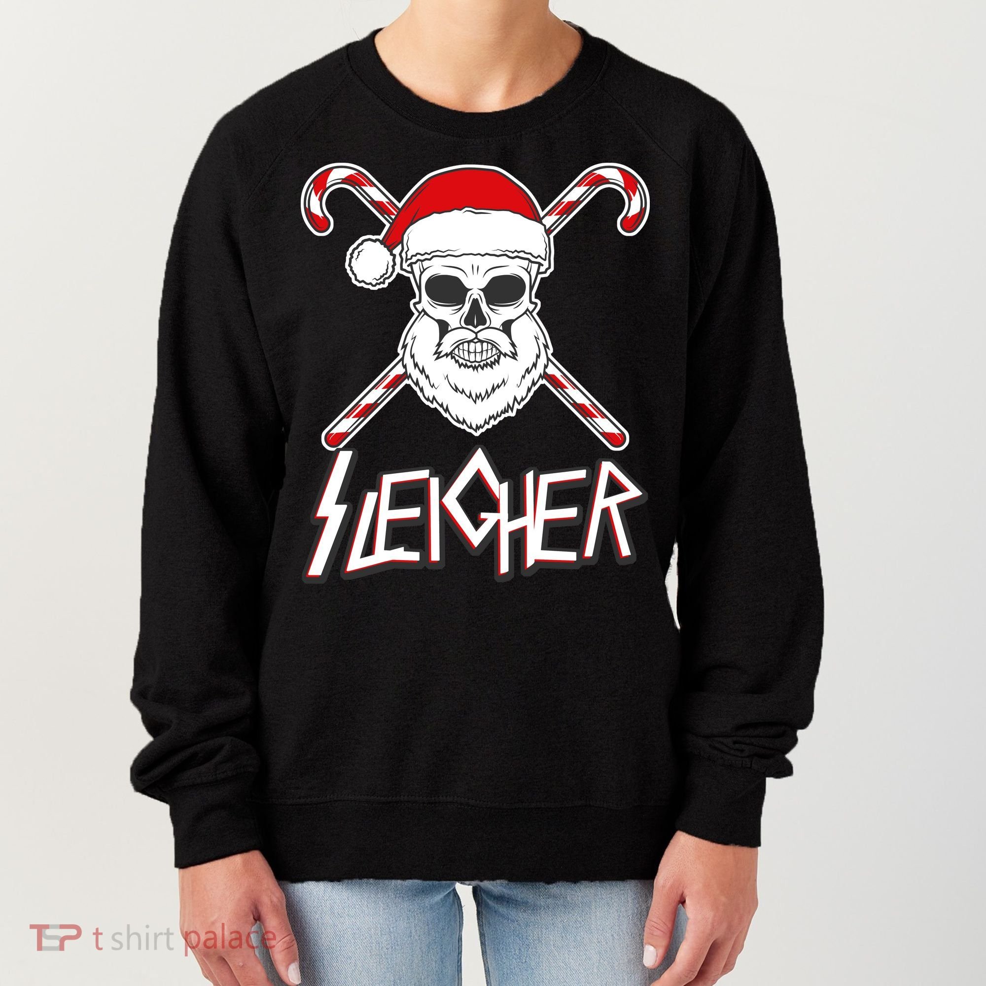 Sleigher Santa Candy Cane Skull Women's Sweatshirt