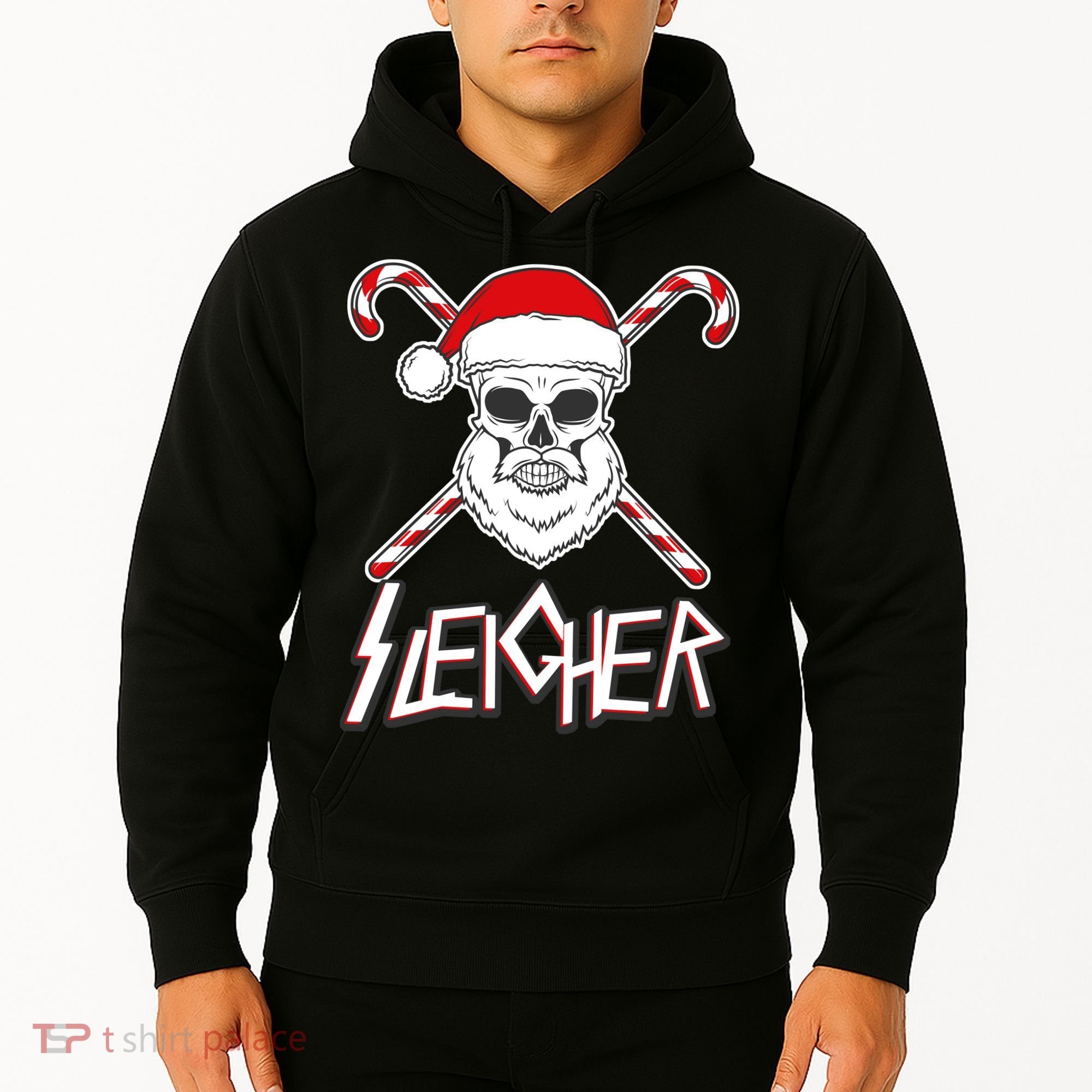 Sleigher Santa Candy Cane Skull Hoodie